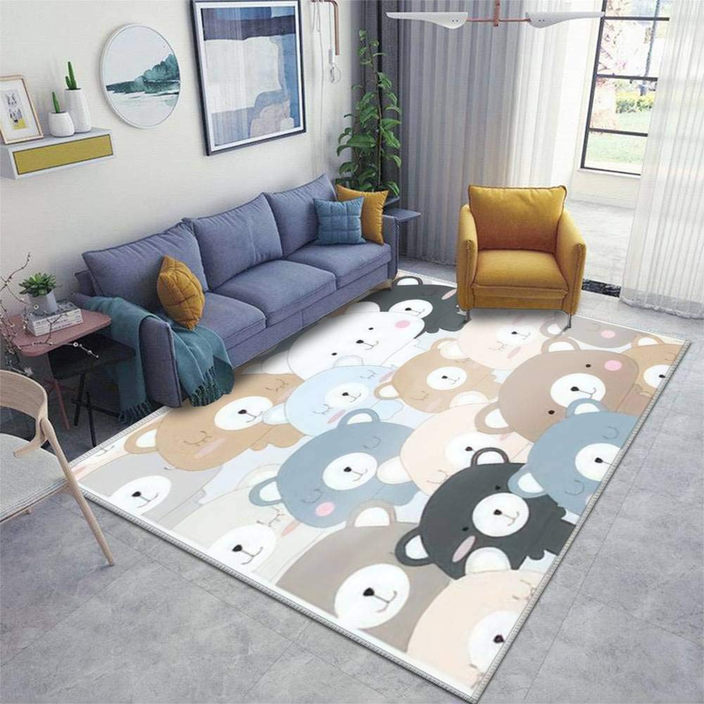 Vintage Seamless Cute Teddy Bear Blue Grey Pastel Baby Nursery Rug - Non-Slip Soft Floor Mat for Kids Room, Living Room, Indoor & Outdoor Use - Perfect for Play Areas, Bedrooms, and Home Decor