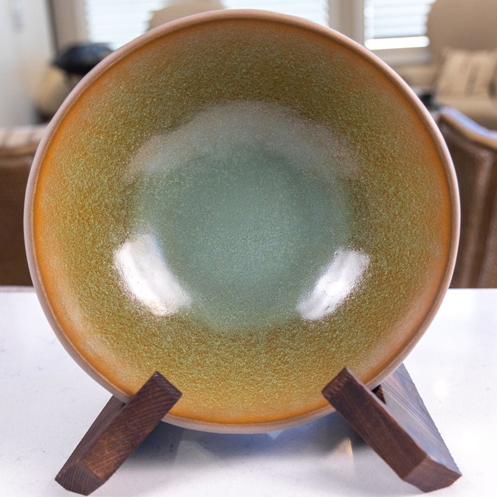 Large Stoneware Hemisphere Bowl in Teal and Copper - Handcrafted Ceramic Serving Bowl for Salads, Pasta, and Home Decor