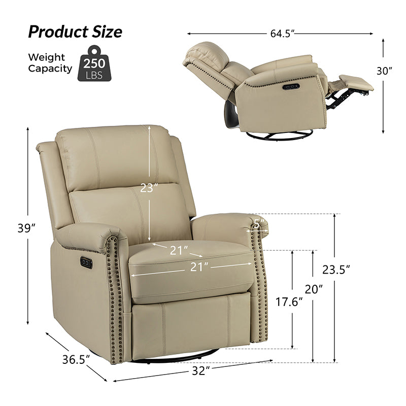 Kaietan Genuine Leather Power Rocking Recliner Chair - Adjustable Electric Massage Recliner Sofa for Living Room, Home Theater & Office Relaxation