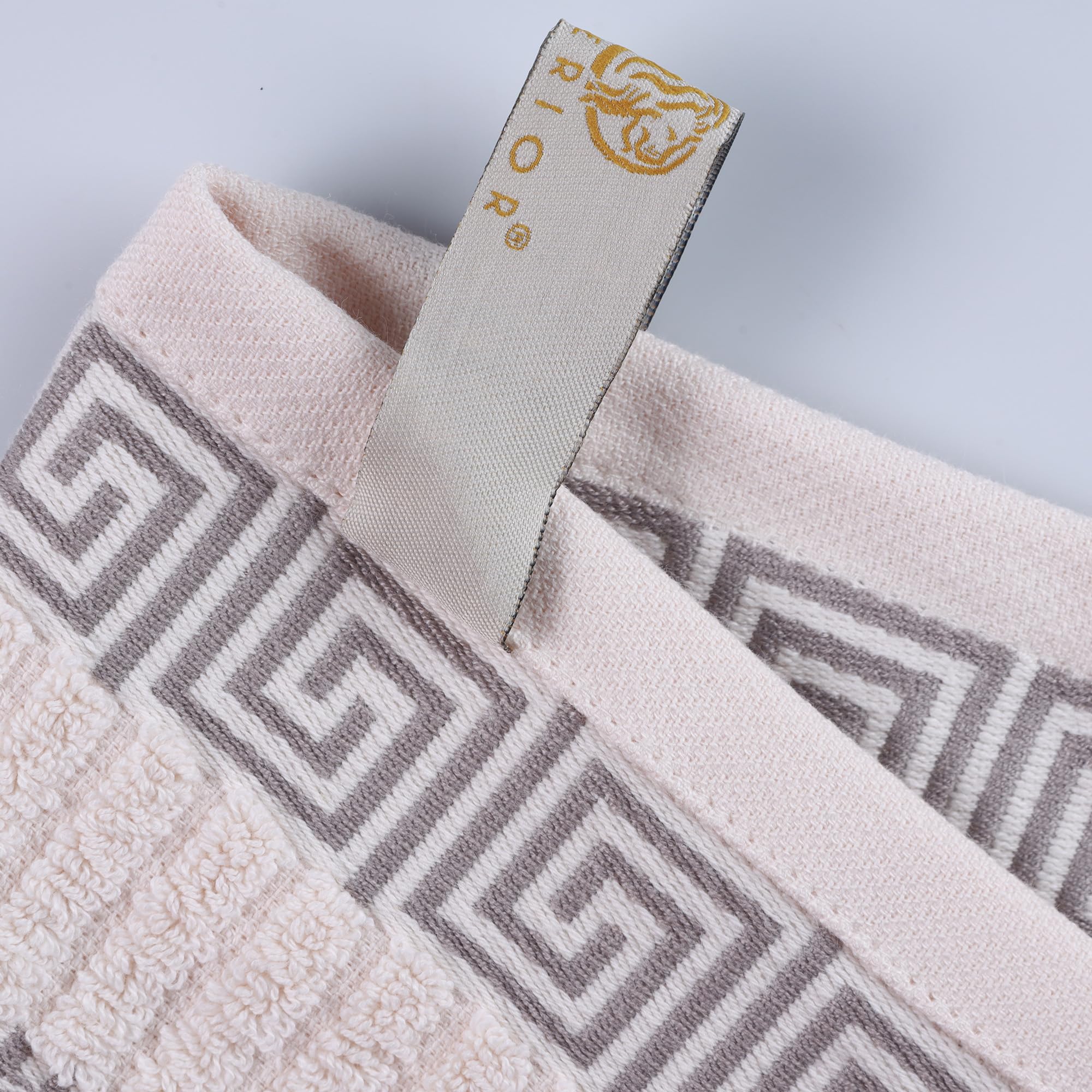 Premium 8-Piece Cotton Bath Towel Set with Greek Key Design - Ultra Absorbent Hand, Face & Bath Towels for Bathroom, Spa & Guest Use - Athens Collection in Ivory & Chrome - Perfect for Home Decor & Luxury Bath Essentials