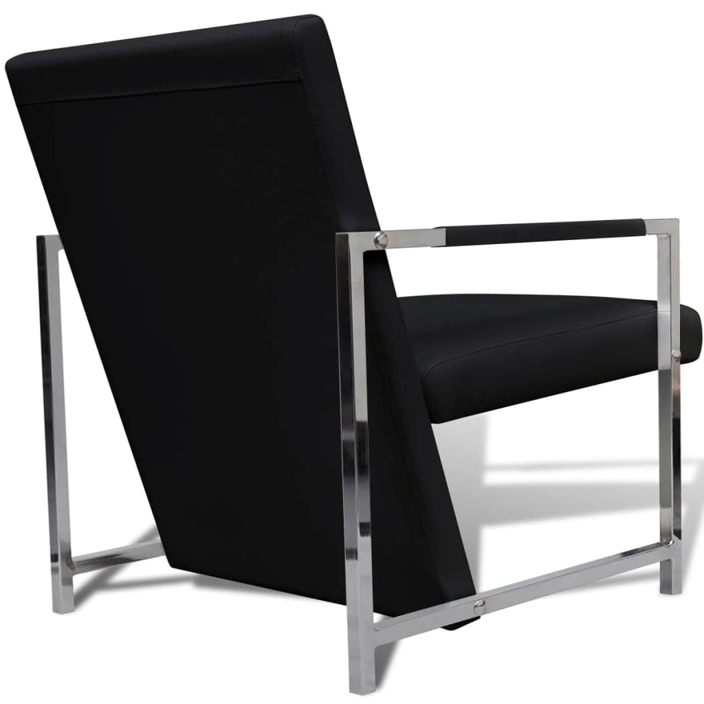 Modern Cube Armchair - Black Faux Leather Upholstered Accent Chair (10.5g) for Living Room, Office, or Lounge