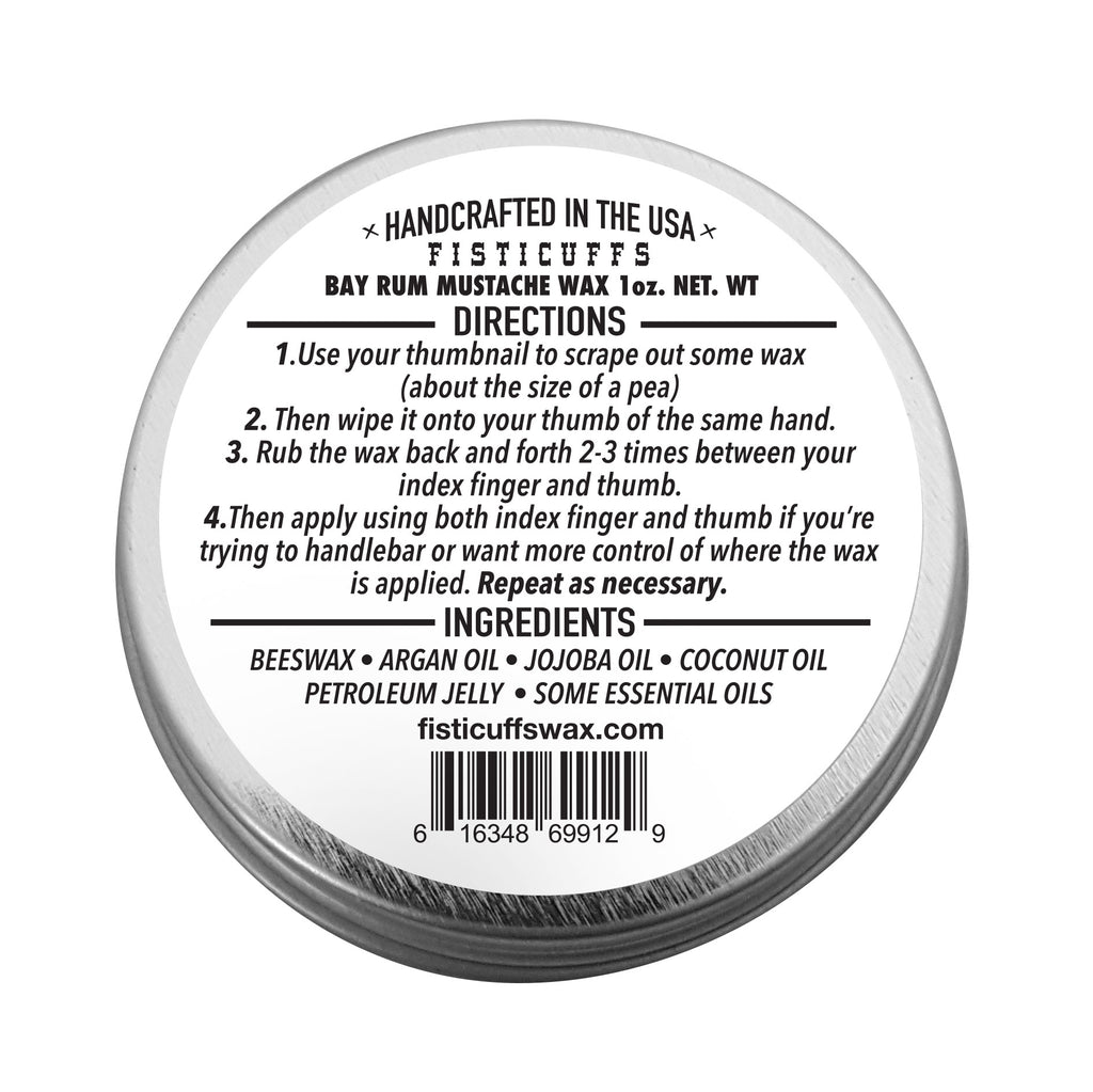 Fisticuffs Bay Rum Scented Mustache Wax - Strong Hold Styling Wax for Beards & Facial Hair - Perfect for Grooming, Styling & Special Occasions