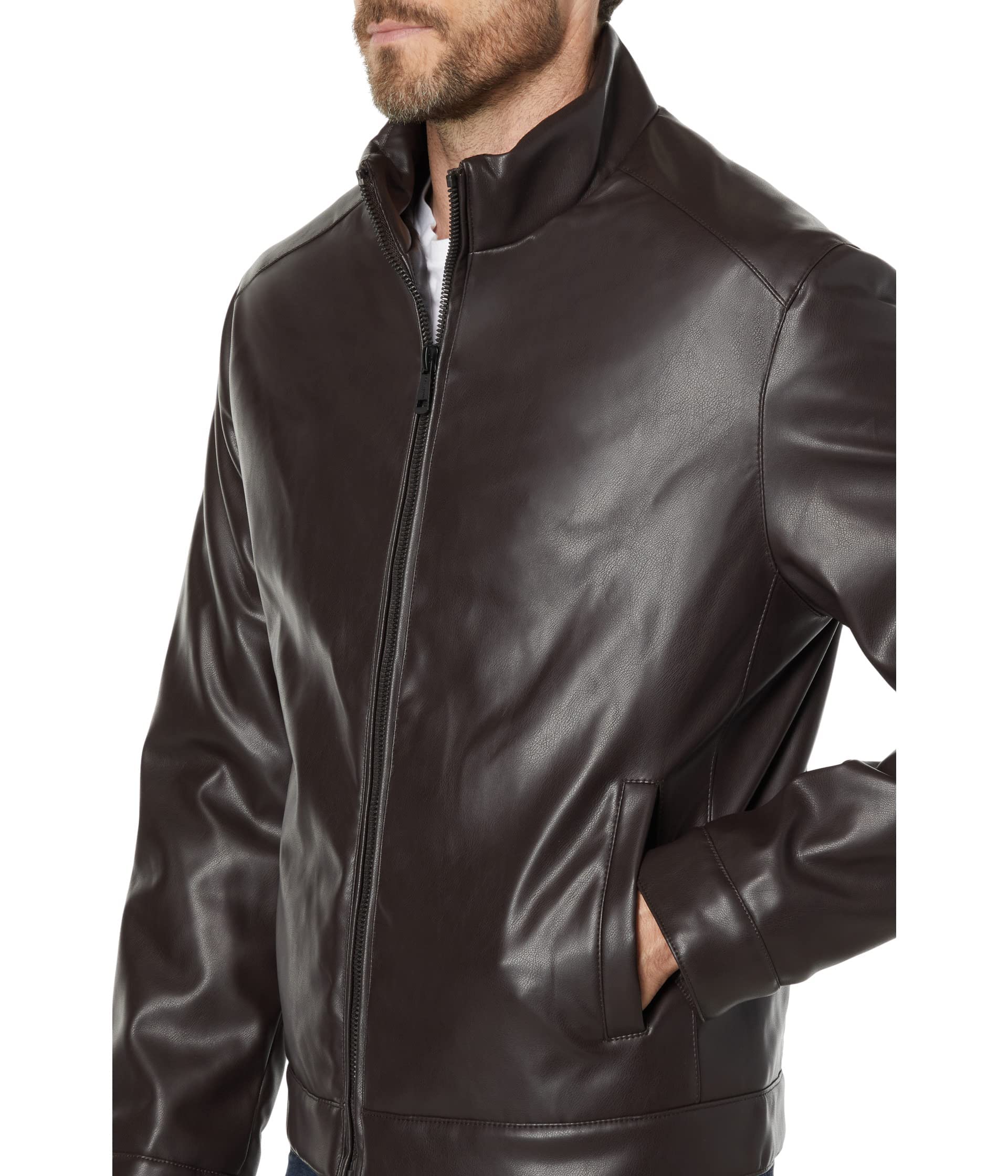 Cole Haan Signature Men's Zip Front Faux Leather Moto Jacket - Stylish Biker Jacket for Men, Lightweight & Comfortable - Perfect for Casual Outings, Motorcycle Rides & Urban Fashion