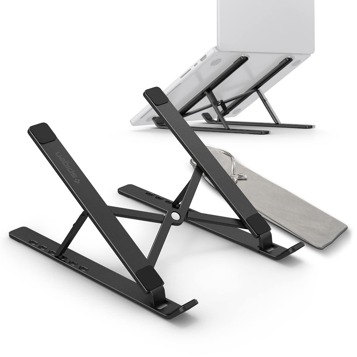Spigen Adjustable Laptop Stand for Desk - Portable & Foldable Computer Stand Holder for MacBook, Dell, HP, Lenovo (Black, LD201) | Perfect for Home Office, Bed, Couch & Travel Use