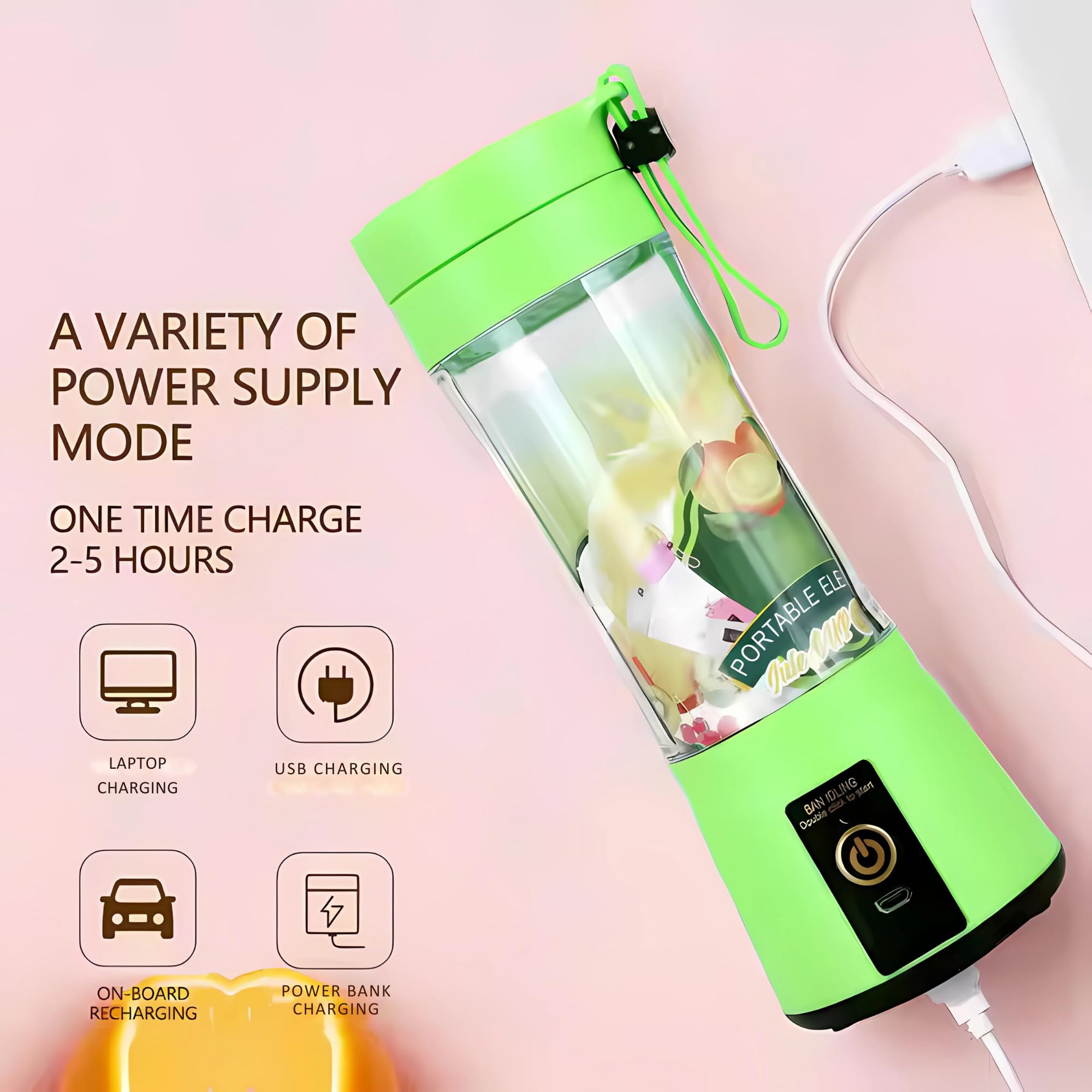 Portable USB Rechargeable 12 Oz Handheld Blender - Compact Travel Size with Powerful Motor for Smoothies, Protein Shakes, Baby Food & Juicing - Ideal for Kitchen, Camping, Gym & On-the-Go Blending