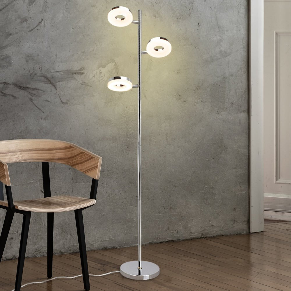 DLLT Modern LED Floor Lamp with Rotatable Shade - Eye-Caring Reading Light, Adjustable Standing Lamp with Stable Chrome Base for Living Room, Bedroom, Office - Perfect for Reading, Working & Relaxing (Bulb Included)