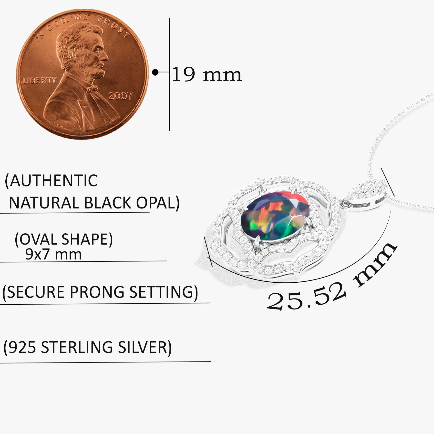 Multifire Black Opal Gemstone Charm Pendant Necklace for Women - Elegant Sterling Silver Jewelry Gift for Birthday, Anniversary & Special Occasions