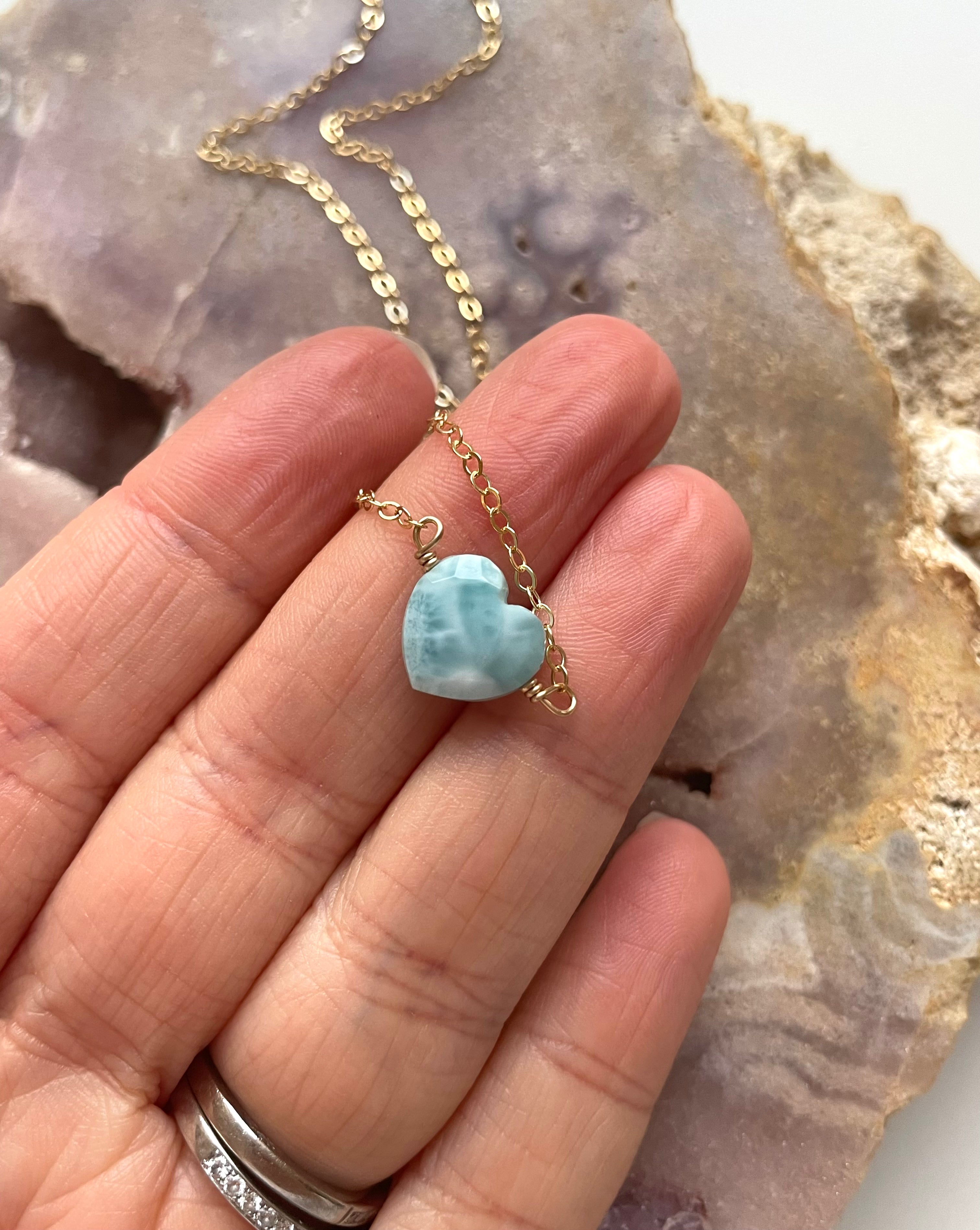 Larimar Heart Pendant Necklace - Genuine Blue Stone Jewelry for Women, Sterling Silver Chain, Handmade Boho Chic Gift for Her | Perfect for Weddings, Anniversaries & Everyday Elegance