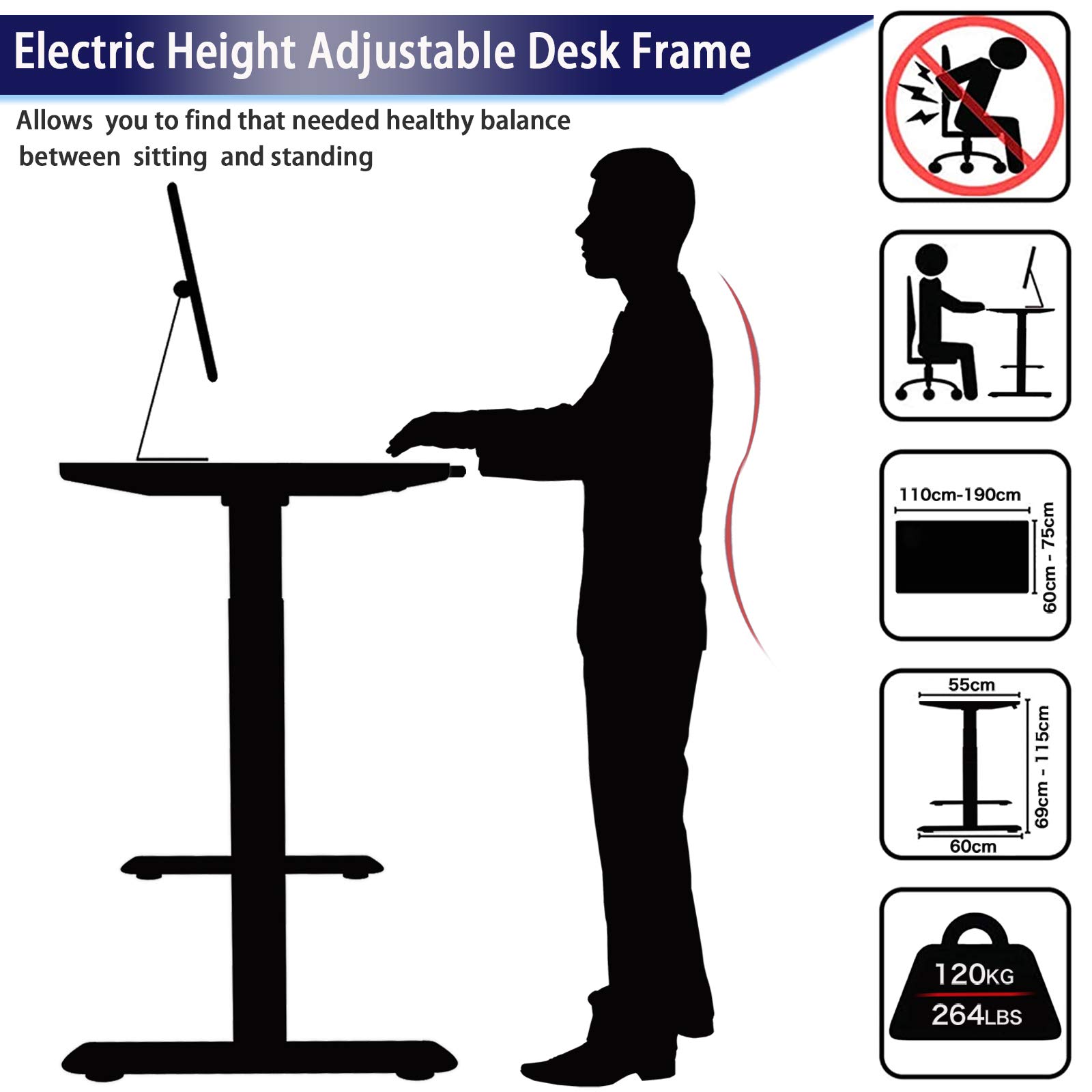 AIMEZO Dual Motor Electric Standing Desk Frame - Height Adjustable with 4 Memory Presets & USB Charging Port for Home Office (2-Tier Legs, White) | Perfect for Work from Home, Gaming Setup & Study Room Ergonomics