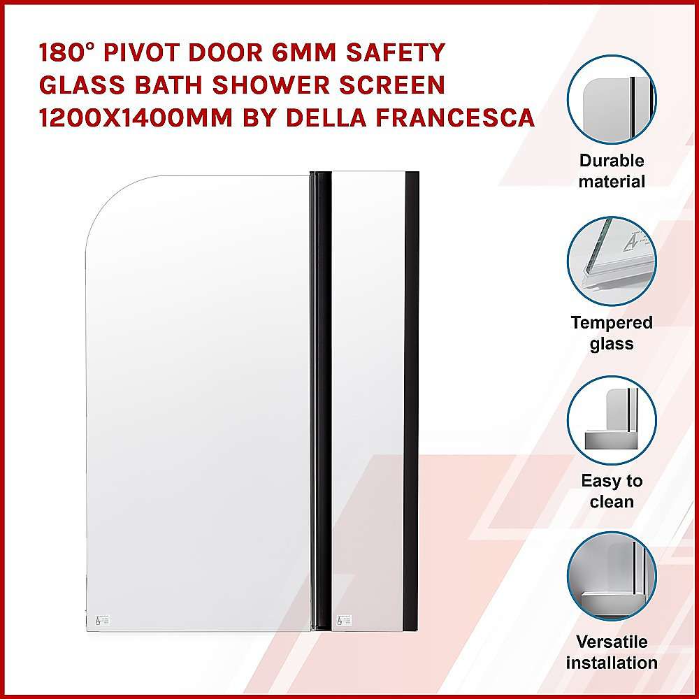 180 Degree Pivot Shower Door with 6mm Tempered Safety Glass - 1200x1400mm Bathroom Enclosure by Della Francesca | Modern Frameless Design for Walk-In Showers & Bathtub Screens