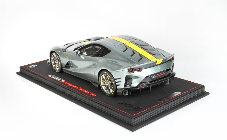 BBR Models 1:18 Scale Ferrari 812 Competizione 2021 Diecast Model Car - Grey Coburn - Collectible Sports Car Display for Home Office & Gift for Car Enthusiasts
