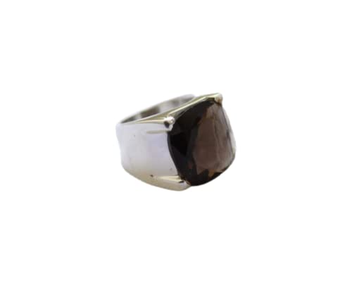 Smoky Quartz Ring - Handmade Sterling Silver 925 Gemstone Ring for Men - June Birthstone Jewelry - Faceted Cushion Cut Statement Cocktail Ring - Perfect Birthday Gift for Him - Ideal for Weddings, Parties & Special Occasions