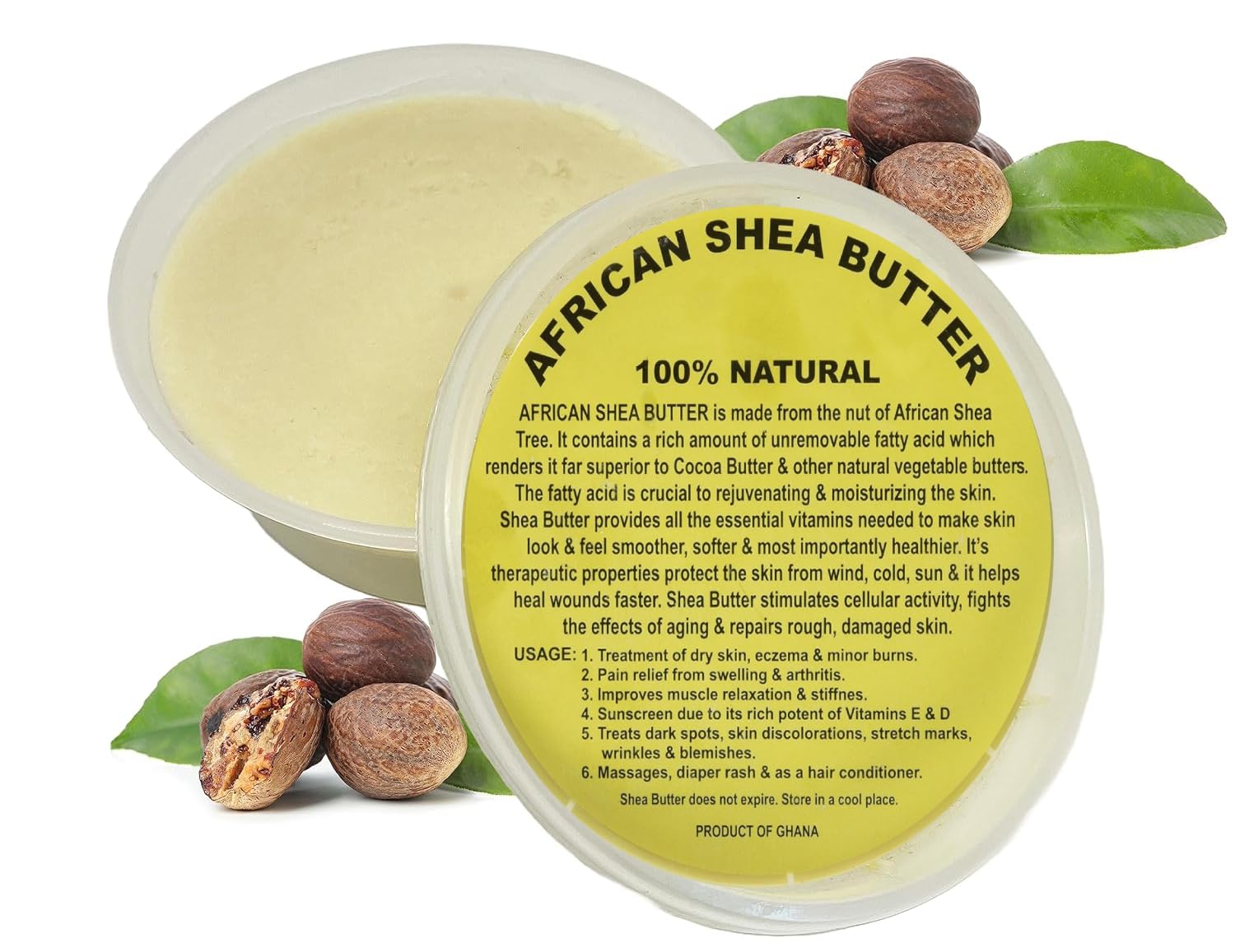 Pure Raw Unrefined African Shea Butter from Ghana - 8oz Ivory Container for Skin & Hair Care - Natural Moisturizer for Dry Skin, Hair Treatment & DIY Beauty Recipes