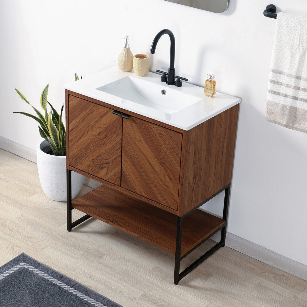 Modern Minimalist 2-Shelf Bathroom Vanity Cabinet - Chevron Front Design | Bathroom Storage Organizer for Towels & Toiletries | No Sink Included | Space-Saving Solution for Small Bathrooms & Powder Rooms