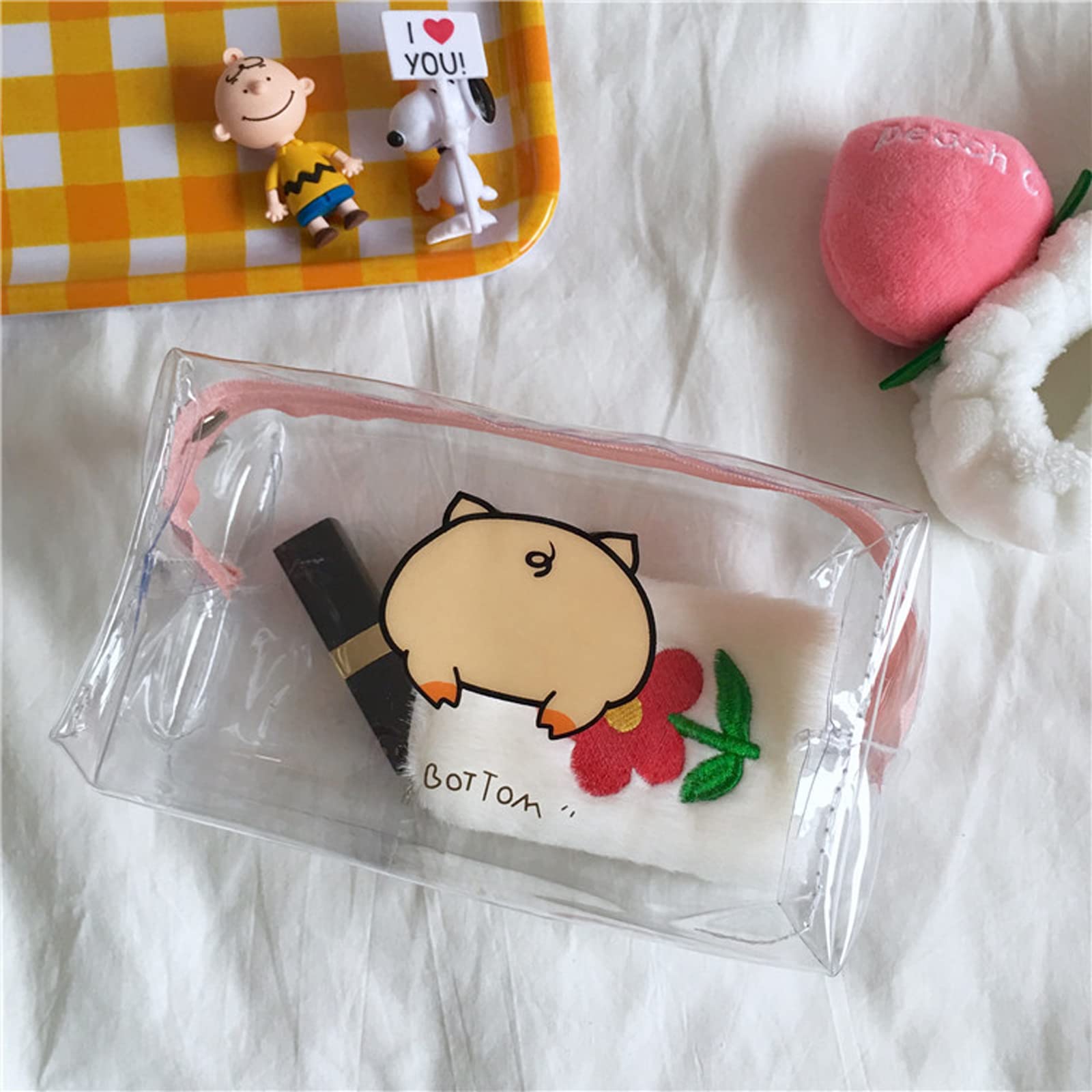 1 Pack Clear Cute Pig Transparent Makeup Bag for Women & Girls - Waterproof Cosmetic Organizer for Travel, Gym & Daily Essentials Storage