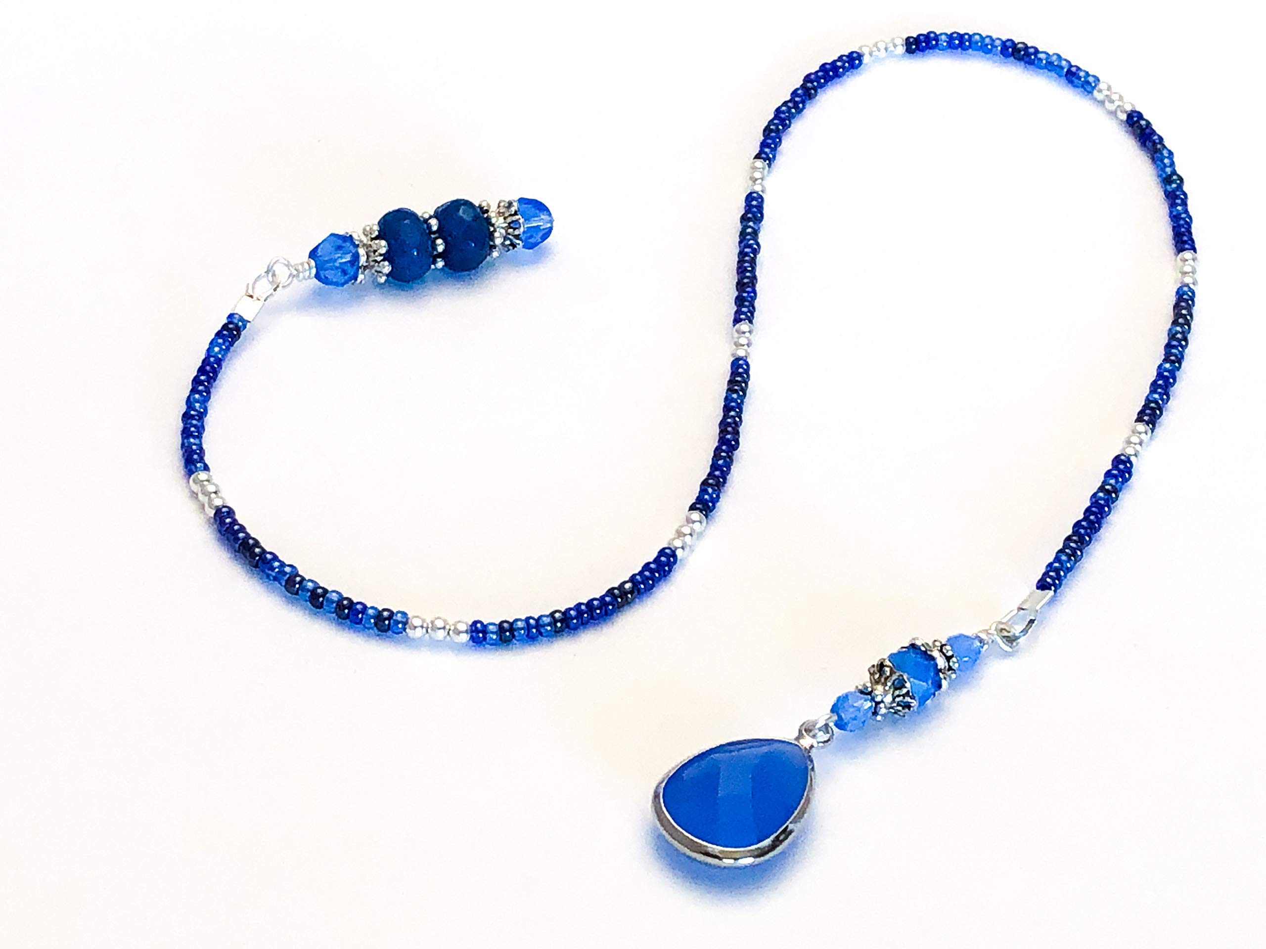 Blue Teardrop Beaded Bookmark - 16 Inch Handmade Book Thong with Glass Beads - Perfect Gift for Book Lovers, Reading Accessories for Journals & Novels