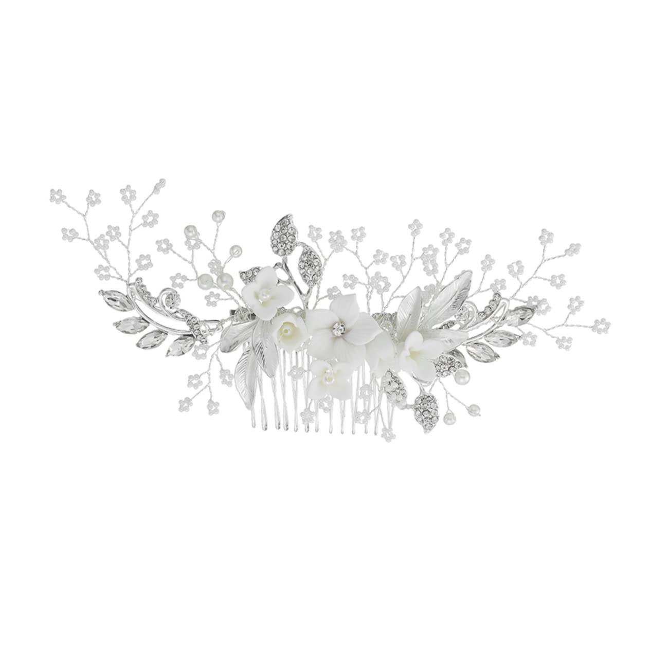 Elegant Rhinestone Bridal Hair Comb - Handcrafted Alloy Leaf Design with Macrame & Flower Decor for Weddings, Veils & Special Occasions | Perfect Bride Hair Accessory Jeweled Comb (1pc)