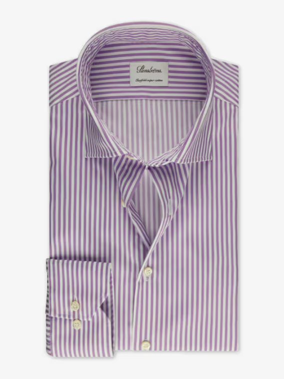 Premium STENSTROMS Fitted Stripe Dress Shirt for Men - Slim Fit Business Formal Wear - Perfect for Office, Weddings & Special Occasions