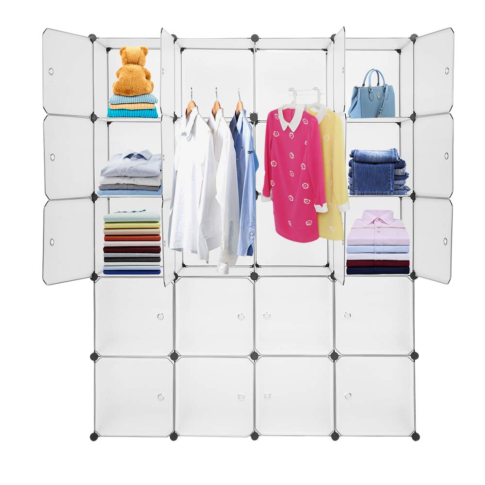 Keenso 20-Cube Modular Storage Organizer | Portable Closet with Doors & Hanging Rods | DIY Shoe Cabinet, Bookcase & Wardrobe for Clothes, Shoes, Toys | Perfect for Bedroom, Nursery, Dorm & Small Space Organization