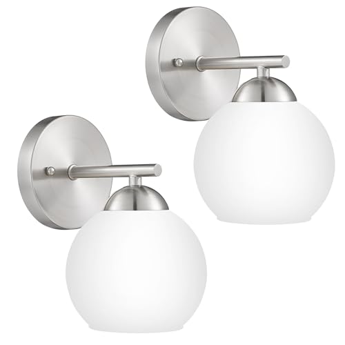 Brushed Nickel & Milk Glass-1 Light-2PC