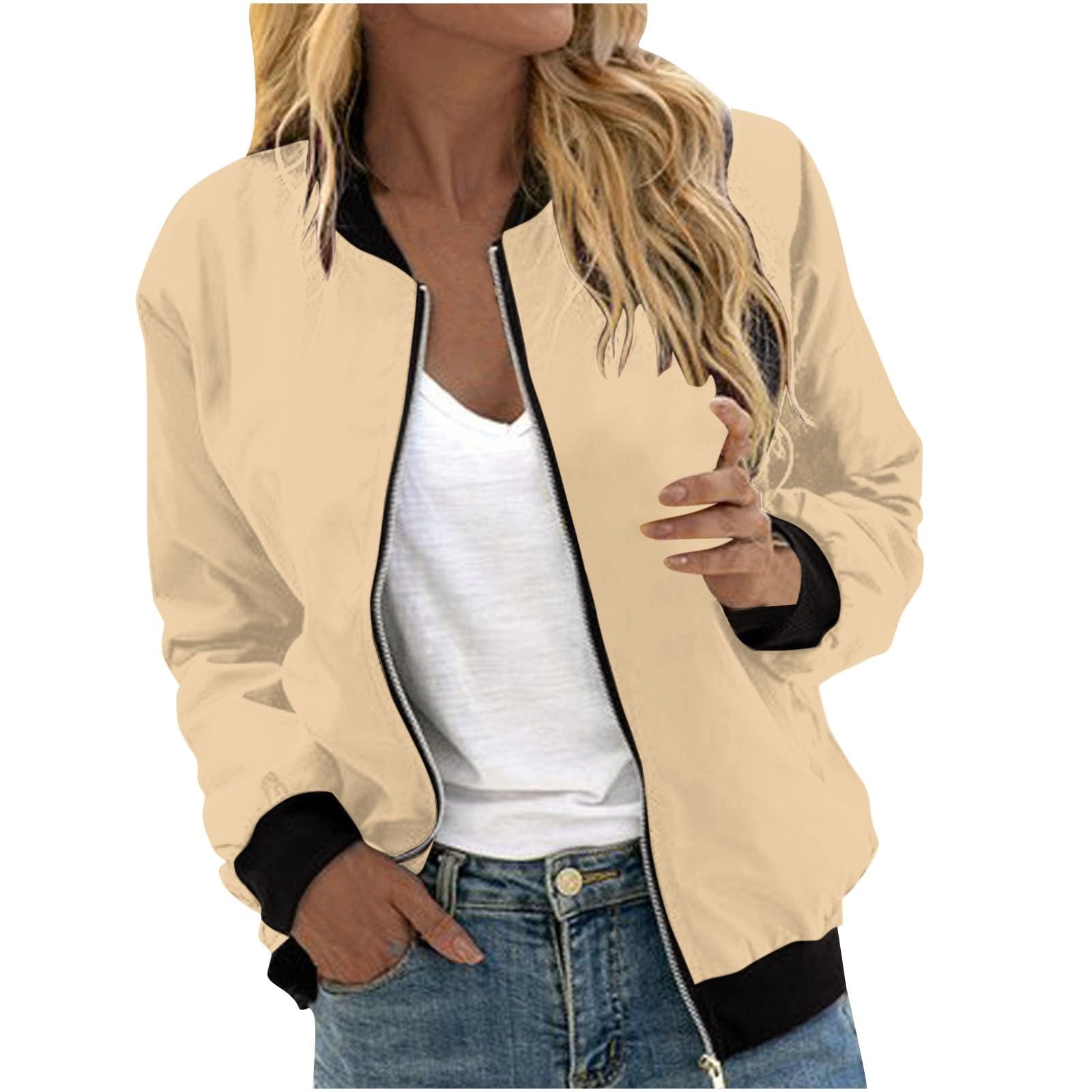 Women's Lightweight Long Sleeve Zippered Jacket - Fall Fashion Baseball Jersey Top Coat, Casual Windbreaker Outerwear for Everyday Wear, Outdoor Activities & Travel