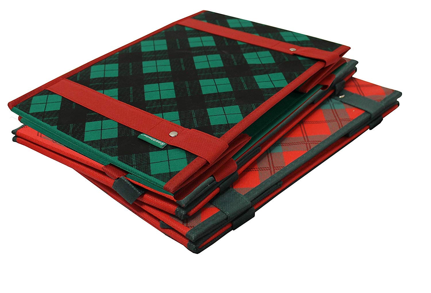 Earthwise Deluxe Collapsible Reusable Shopping Box Set - 3 Pack Grocery Bags with Reinforced Bottom, Holiday Plaid Design for Christmas Storage | Perfect for Grocery Shopping, Pantry Organization & Gift Wrapping