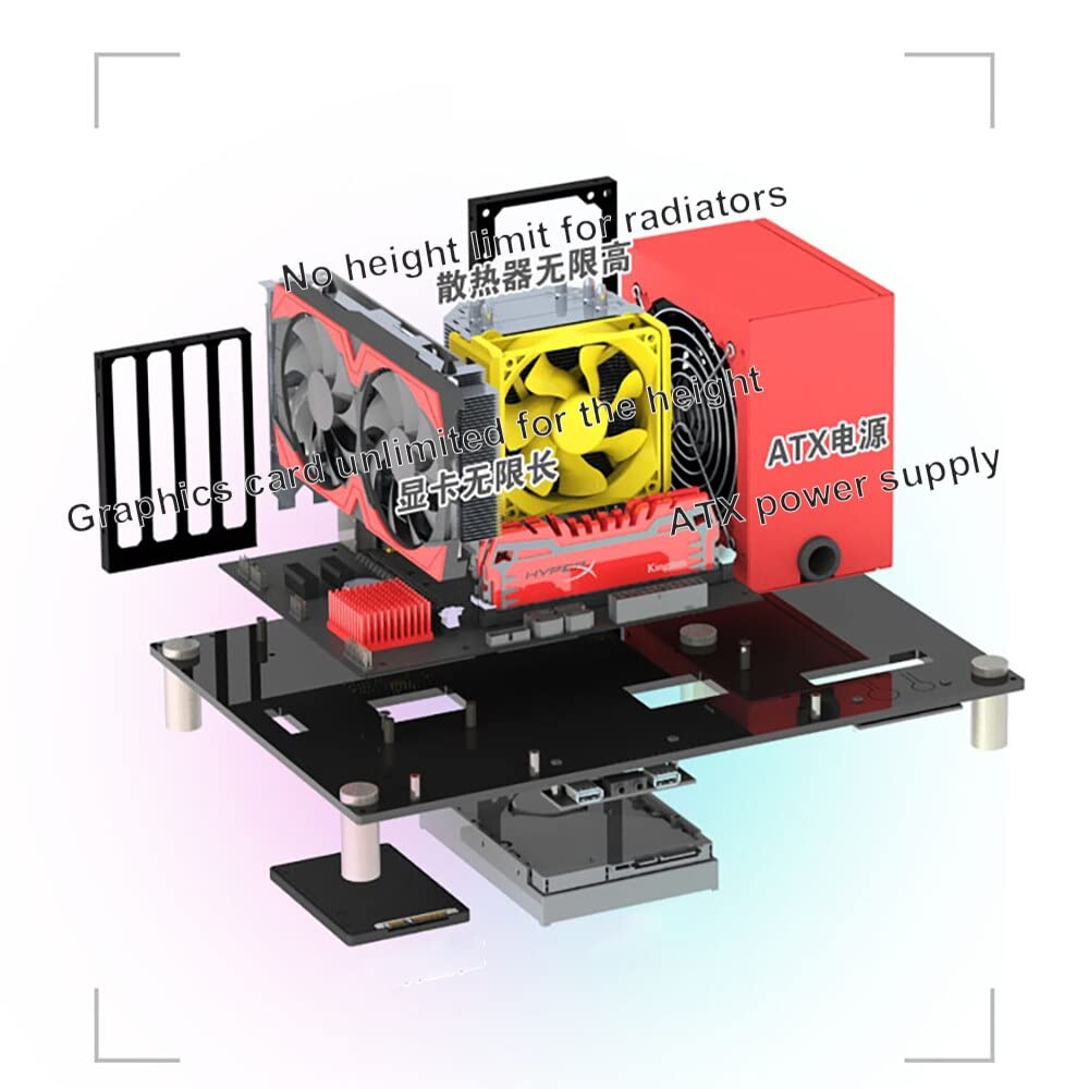 EDDIY Acrylic Open ATX PC Test Bench Case - DIY Computer Chassis for Motherboard Overclocking & Modding | Perfect for PC Builders, Hardware Testing & Gaming Rigs