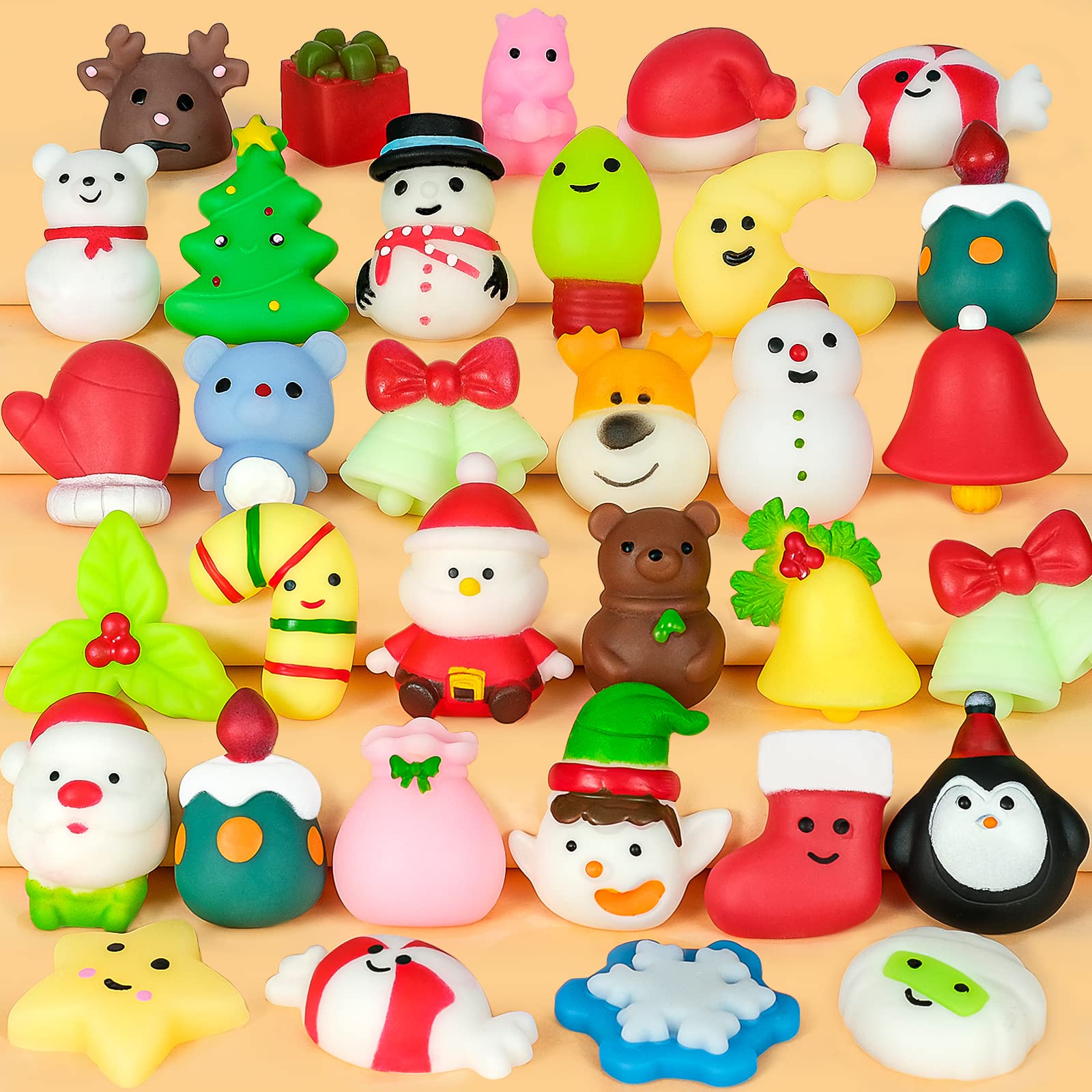 30Pcs Christmas Squishy Toys - Kawaii Animal Mochi Stress Relief Toys for Kids, Party Favors, Birthday Goodie Bags, Stocking Stuffers & Classroom Prizes - Perfect for Holiday Gifts, Party Decorations and Sensory Play