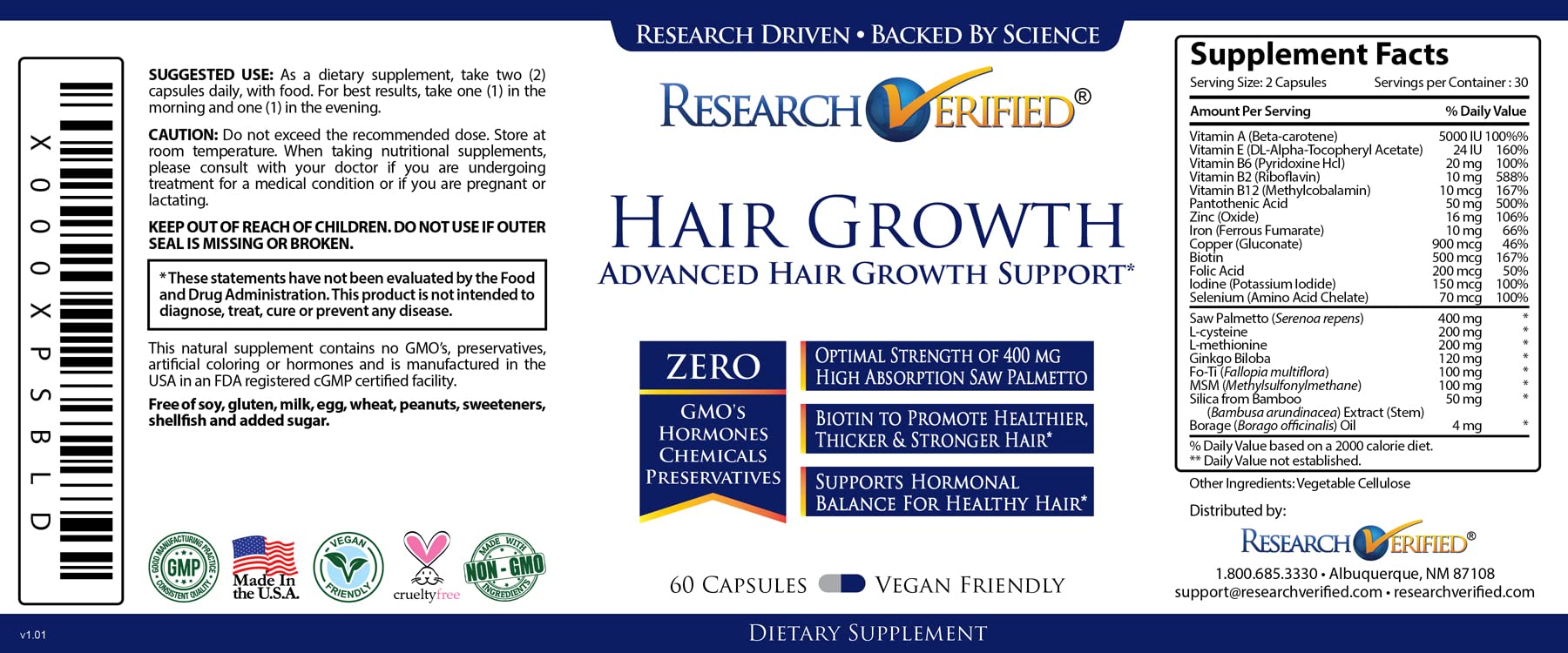 Research Verified Hair Growth Supplement with Biotin, DHT Blockers & Vitamins - Prevent Hair Loss & Promote Healthy Hair Growth - 3 Month Supply (3 Bottles) - Perfect for Thinning Hair, Receding Hairline & Daily Hair Care Routine