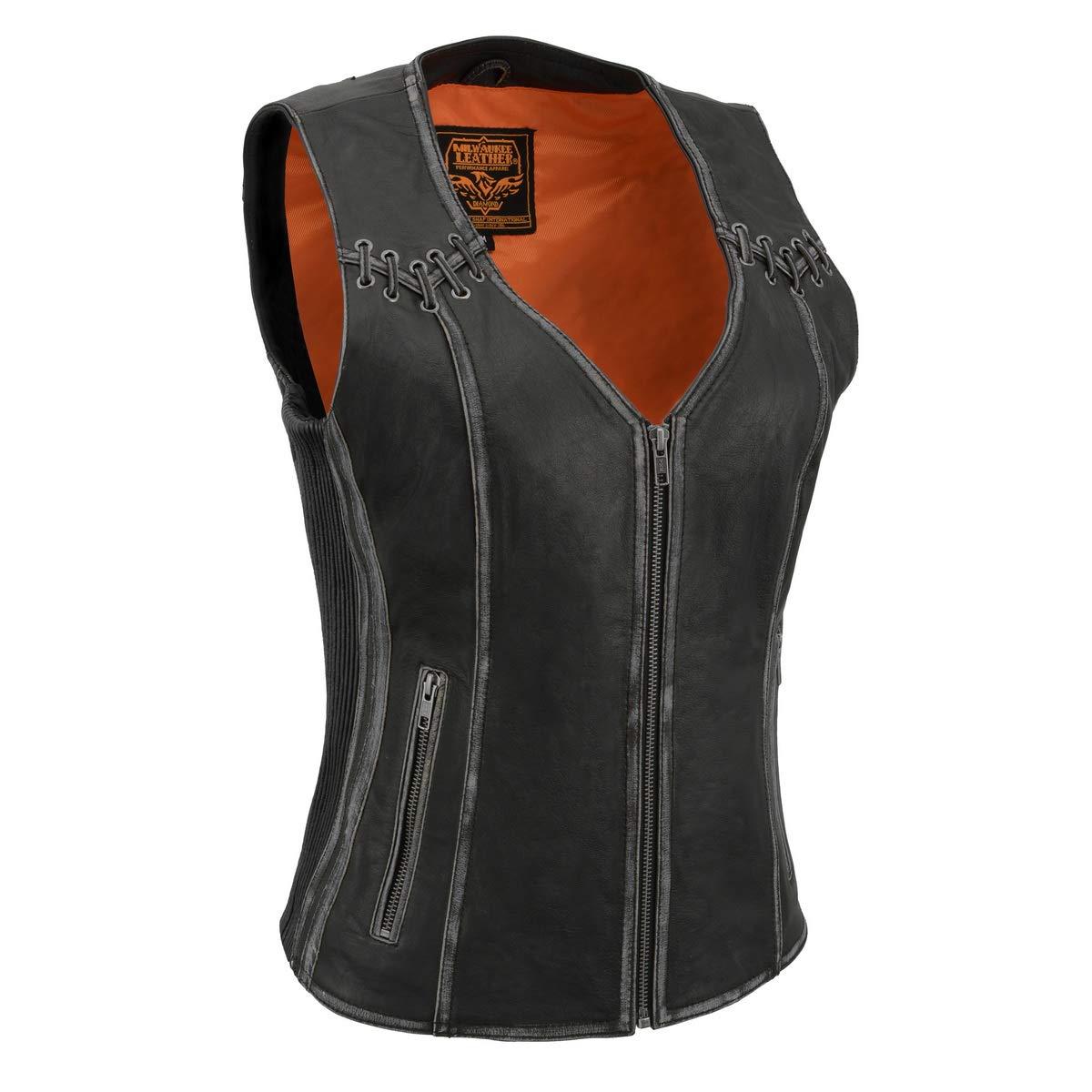 Milwaukee Leather MLL4526 Women's Distressed Grey Classic Leather Vest with Lacing Detail - Stylish Biker Jacket for Motorcycle Riding & Casual Outfits