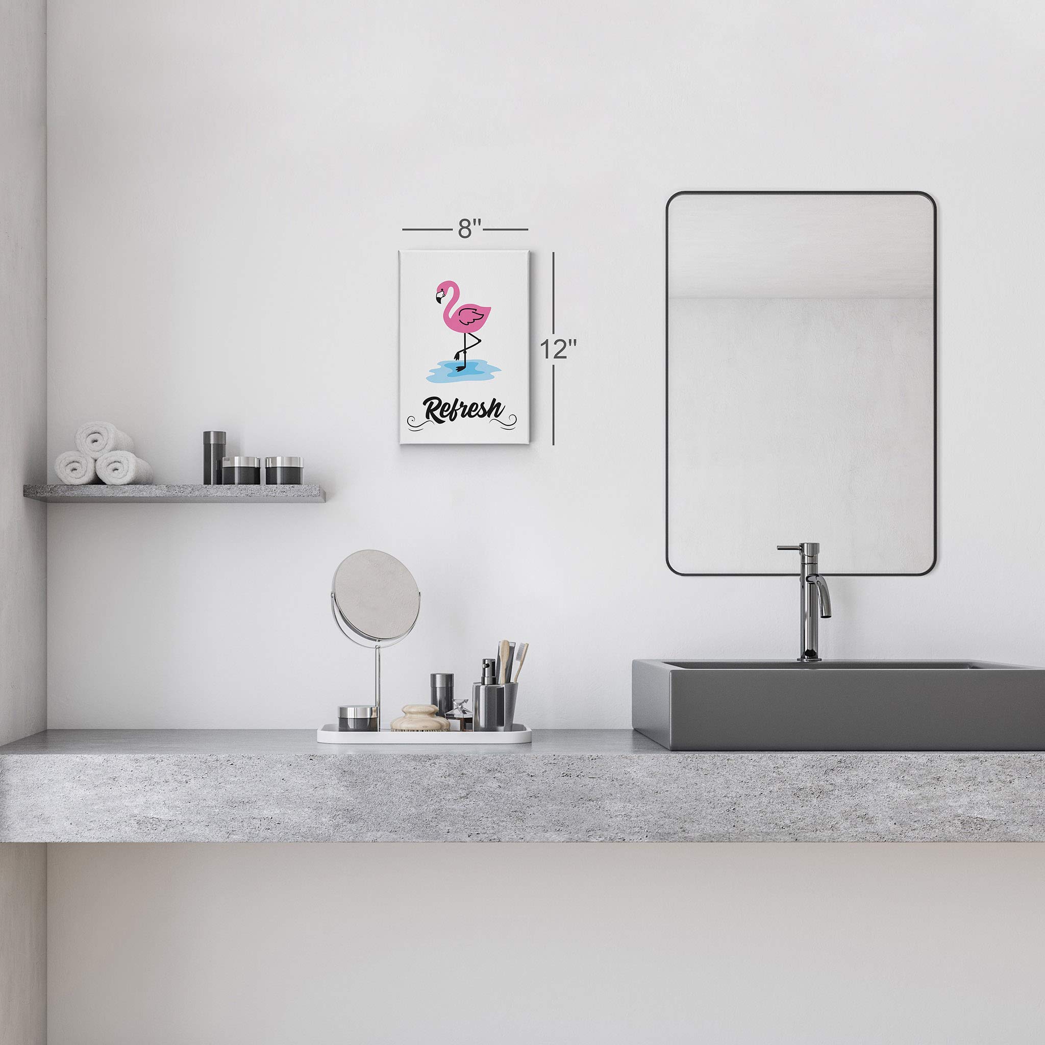 Flamingo Bathroom Wall Art - 12x8 Canvas Print for Home Decor