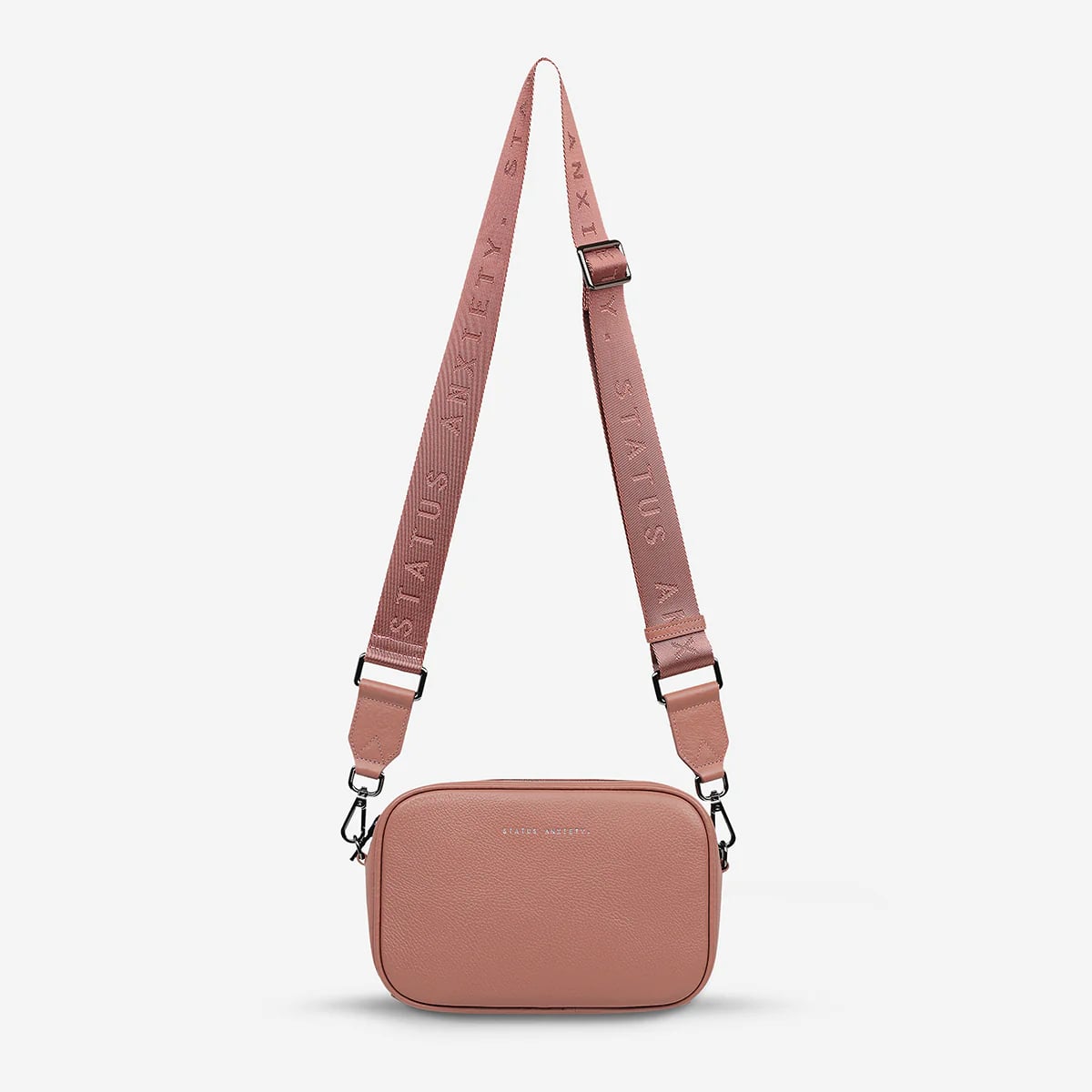 Status Anxiety Plunder Crossbody Bag with Webbed Strap in Dusty Rose | Fashionable Women's Shoulder Purse for Work, Travel & Everyday Use