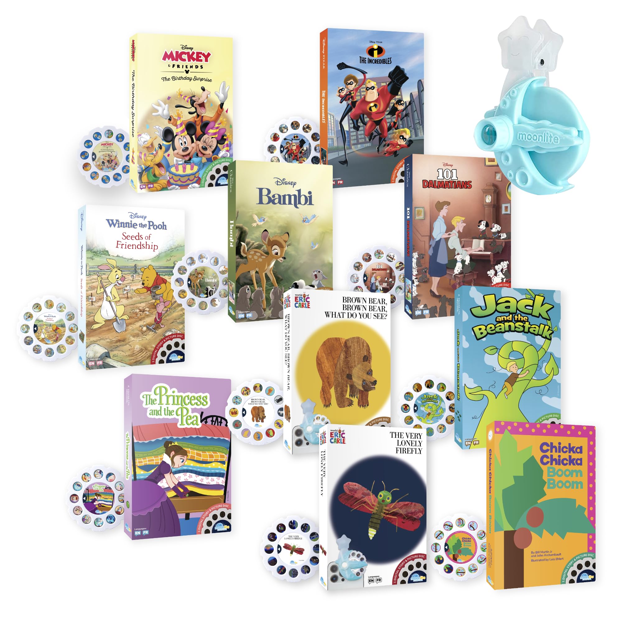 Moonlite Storytime Mini Projector for Kids - 10 Classic Bedtime Storybooks with Fun Sound Effects | Interactive Learning Gift for Toddlers Ages 1+ | Perfect for Nursery Storytime, Family Bonding & Educational Play