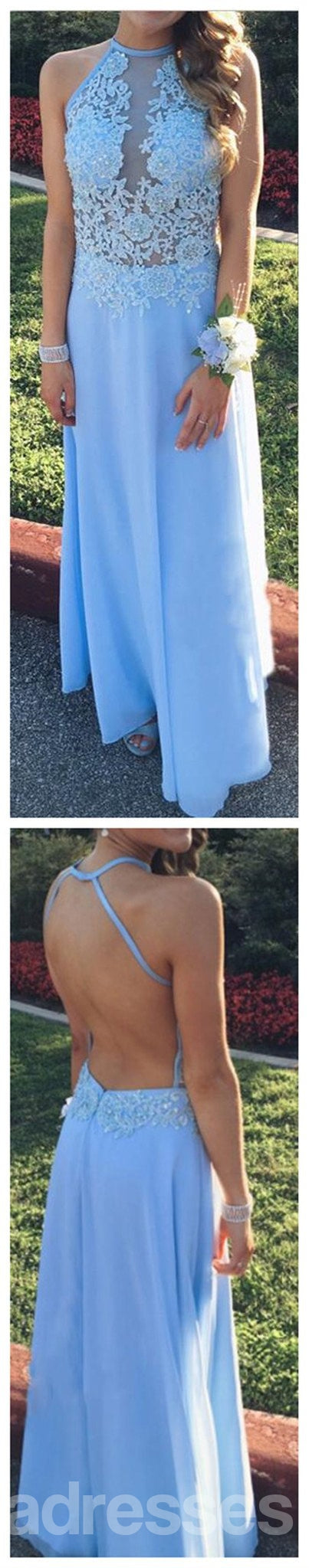 Elegant Long Blue Chiffon Prom Dress - Simple & Popular Formal Gown for Homecoming, Ball & Special Occasions | PD0070