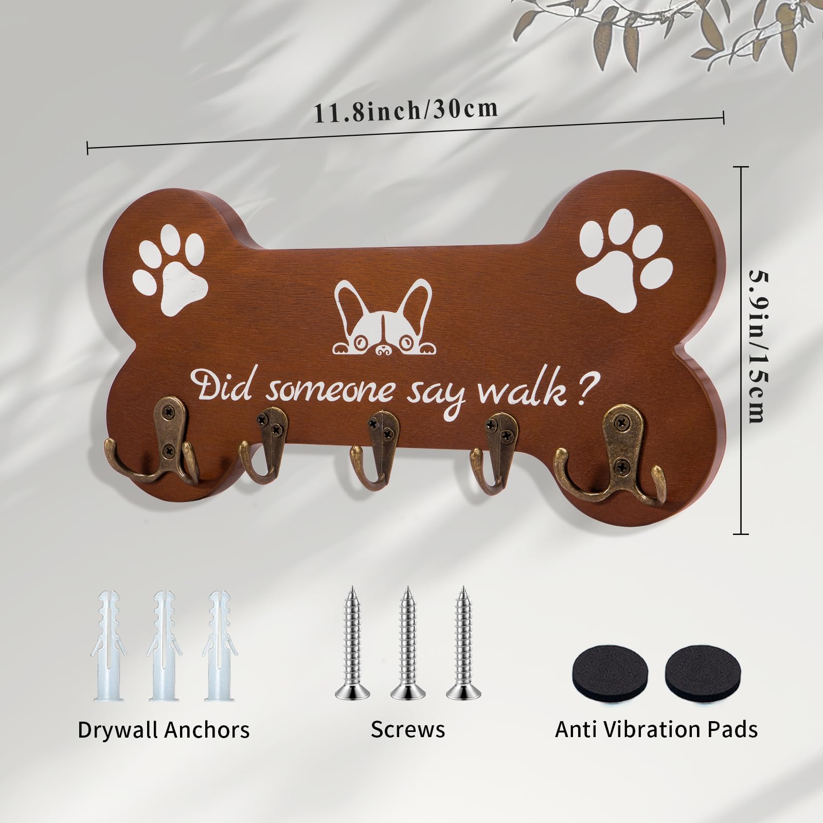 Wall Mounted Bone Shaped Dog Leash Holder - 5 Hook Coat Rack for Entryway, Door & Bedroom Organization - Durable Dog Accessories for Pet Lovers (11.8