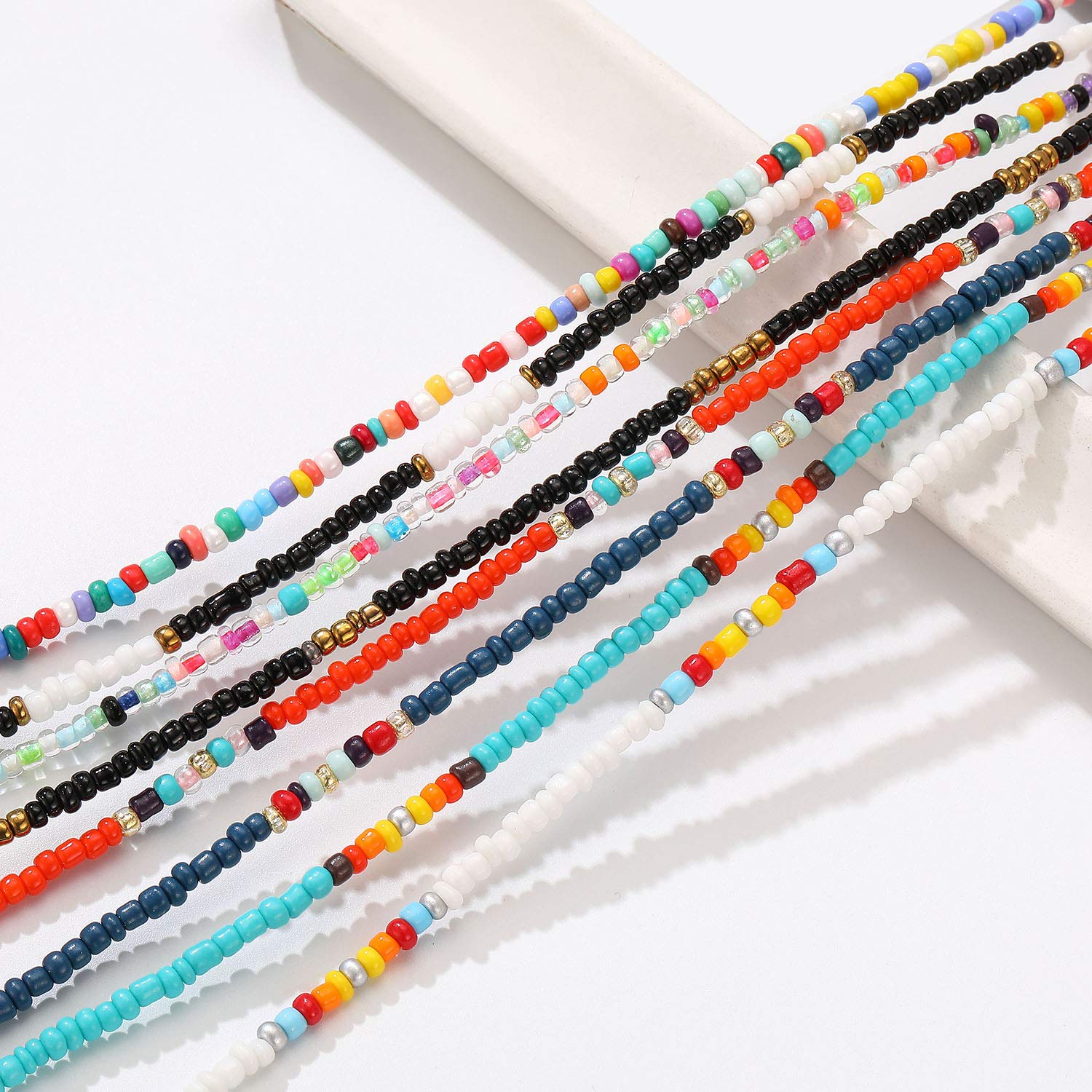 Handmade Boho Beaded Anklets for Women - 8-12Pcs Adjustable Colorful Bead Ankle Bracelets Set - Perfect for Beach, Summer, Festival & Boho Fashion Accessories