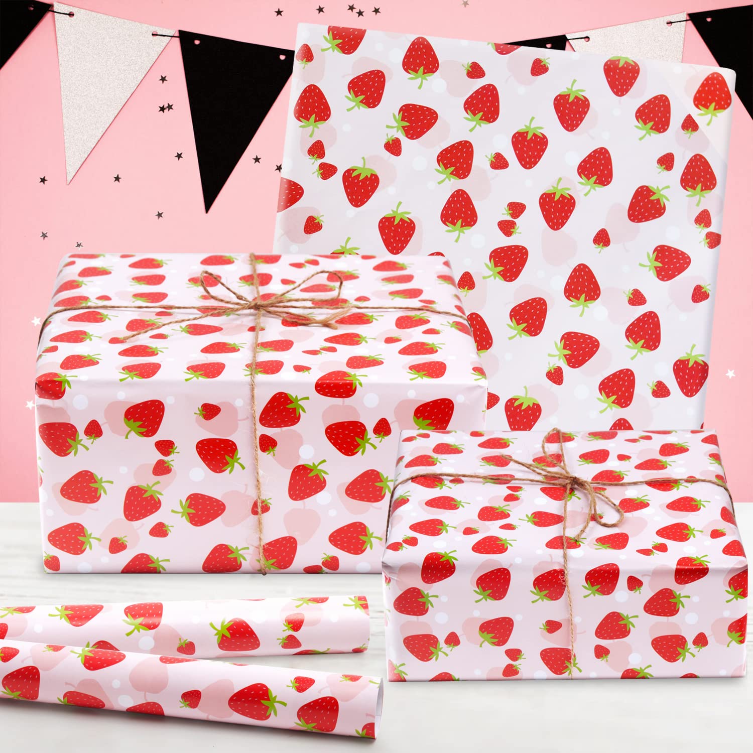 Premium Strawberry Gift Wrapping Paper - 7 Sheets (28