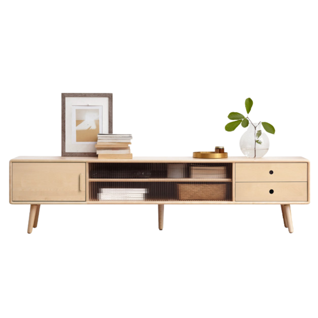 Solid Beech Wood TV Stand - Rustic Forest Style Media Console for Living Room, Bedroom & Home Theater