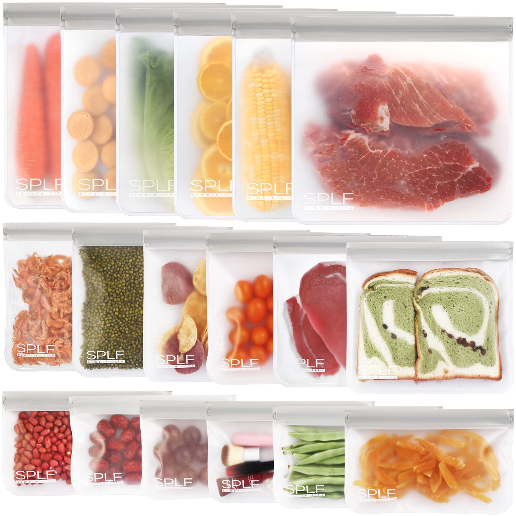 SPLF 18 Pack BPA-Free Reusable Food Storage Bags Set - 6 Gallon Freezer Bags, 6 Sandwich Bags & 6 Snack Bags | Eco-Friendly, Leakproof, Extra Thick Silicone Bags for Meal Prep, Freezing, School Lunch & On-the-Go Snacks
