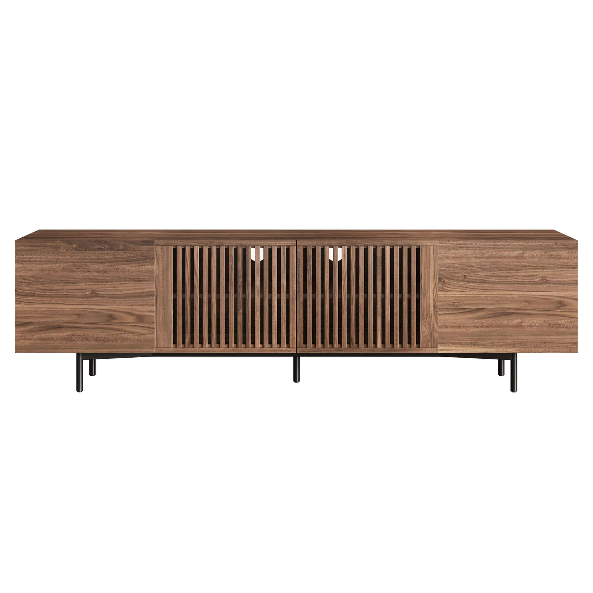 Minimalist TV Stand with Slatted Design - 4 Door Storage Media Console for Living Room, Bedroom & Home Theater
