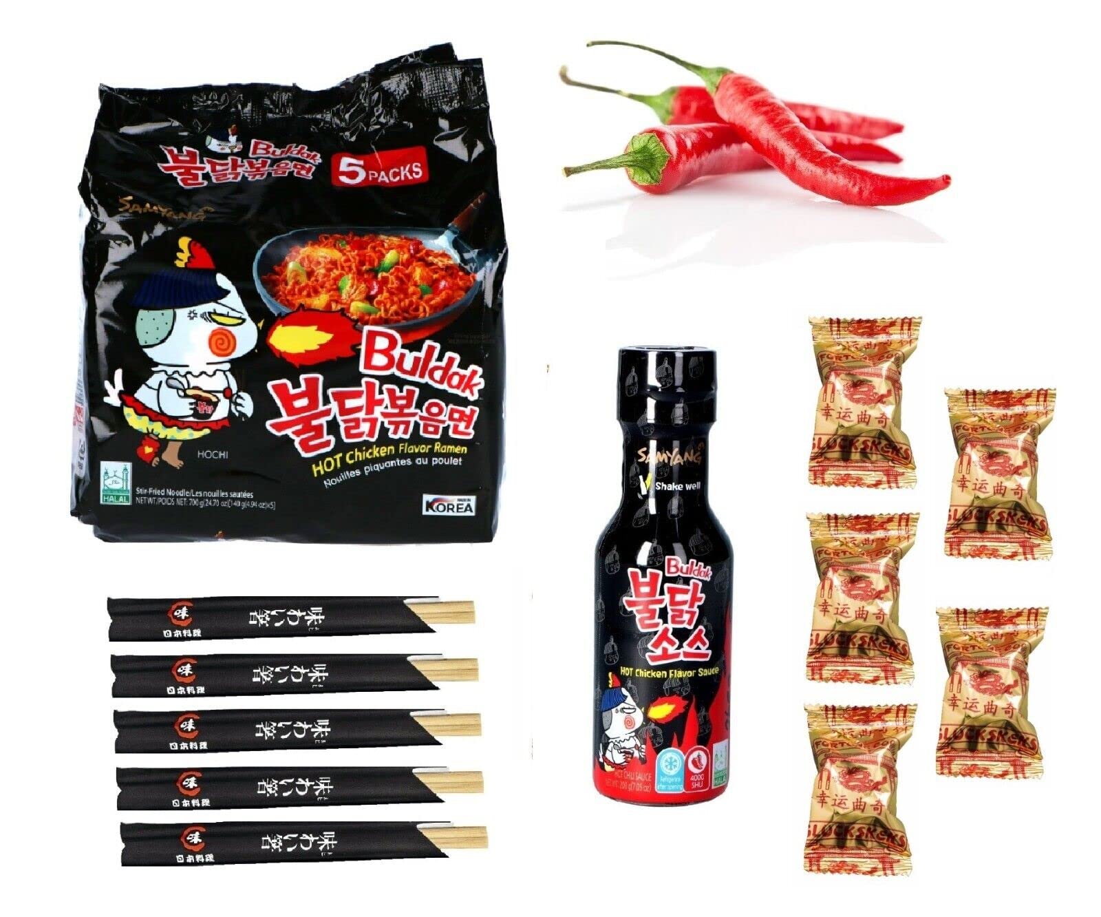 Pamai Pai® Samyang Buldak Hot Chicken Flavor Ramen Set - 1000g with Spicy Sauce & Fresh Chili Soup - Perfect for Spicy Food Lovers & Late Night Snacks