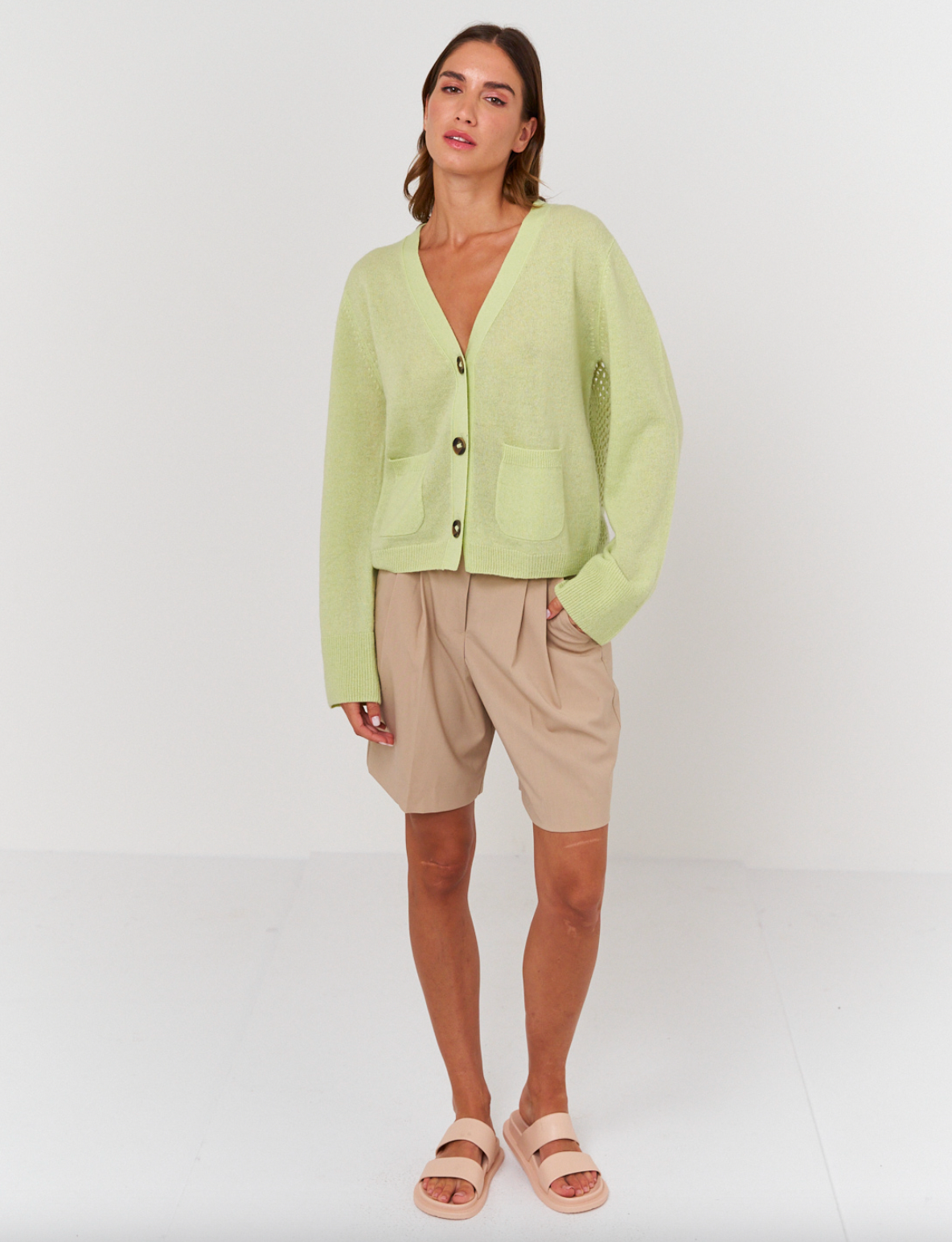 Lime Zest Crochet Back Cardigan - Lightweight Open Front Knit Sweater for Women | Perfect for Spring Outfits, Beach Coverups & Boho Fashion