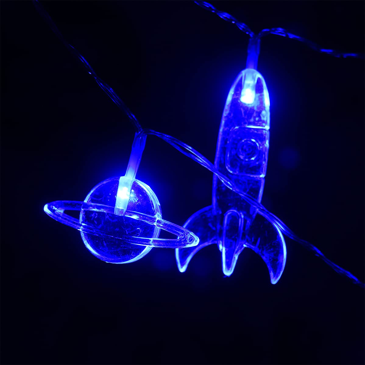 20 LED 11 FT Waterproof Rocket Spaceship Astronaut String Lights with Remote Control - 8 Lighting Modes, Battery Operated for Kids Bedroom, Tent, Birthday Party & Nursery Decor (Blue) - Perfect for Children's Room Lighting, Sleep Aid and Themed Party Decorations