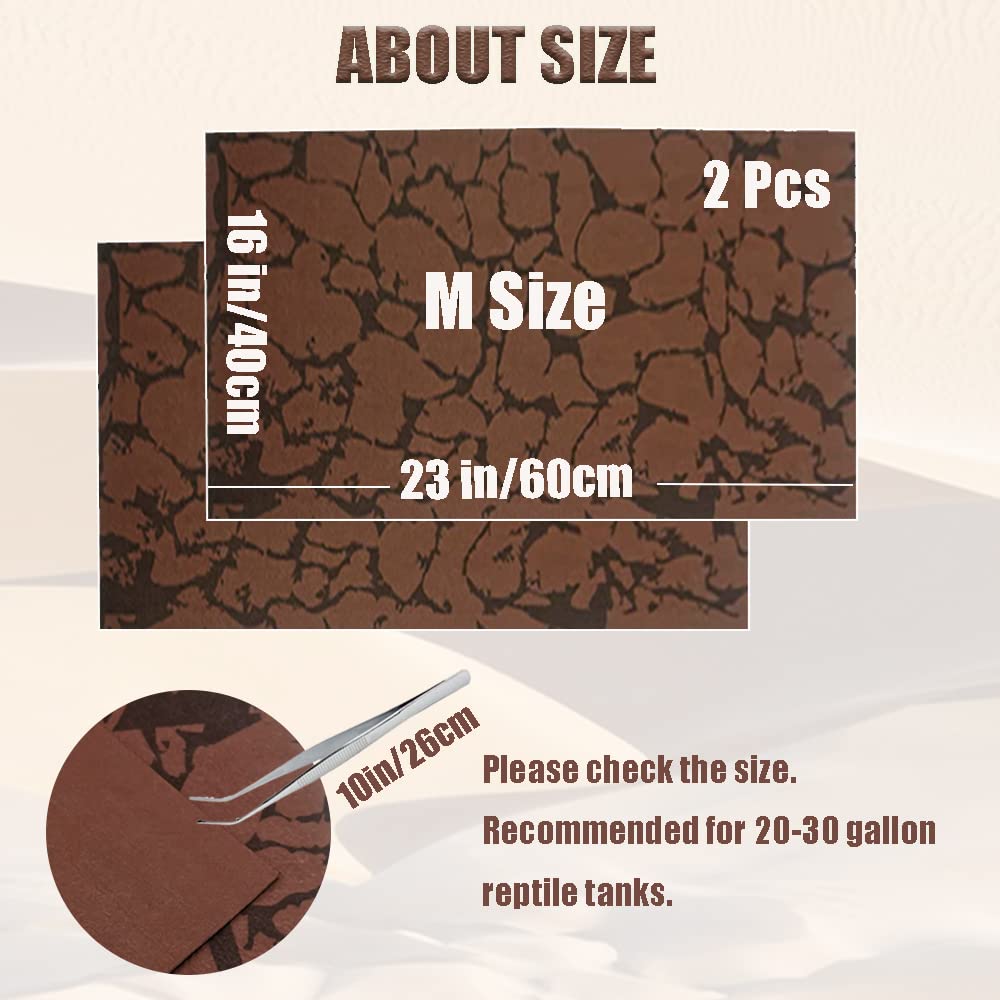 Premium Reptile Carpet Sand Mat - 16x23In (2 Pcs) Bearded Dragon Terrarium Substrate, Leopard Gecko Tank Liner, Lizard Bedding for Tortoise, Turtle, Snake & Chameleon - Includes Feeding Tweezers | Ideal for Desert Habitat Setup & Easy Cleaning