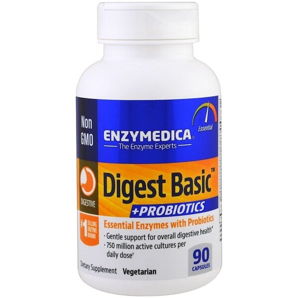 Enzymedica Digest Basic + Probiotics - 90 Capsules for Digestive Support & Gut Health | Ideal for Bloating, Gas & Food Intolerance Relief