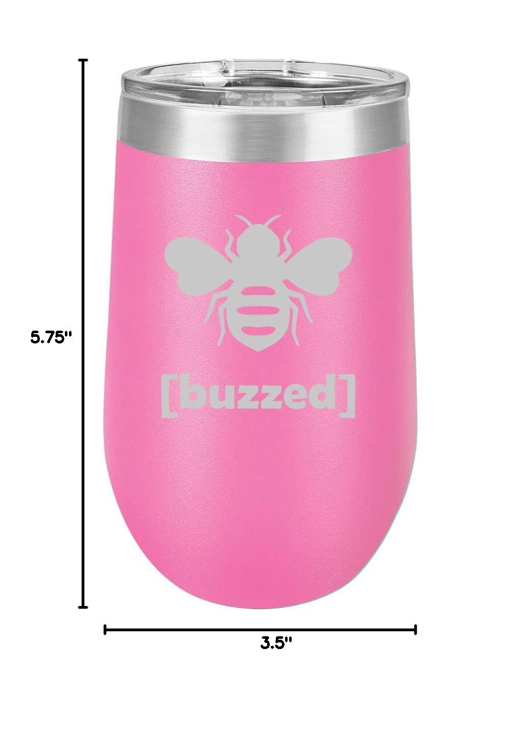 16 oz Double Wall Vacuum Insulated Stainless Steel Wine Tumbler with Lid - Stemless Coffee Travel Mug for Hot & Cold Drinks - Buzzed Bee Design (Hot Pink) - Perfect for Office, Commuting, Picnics & Outdoor Activities