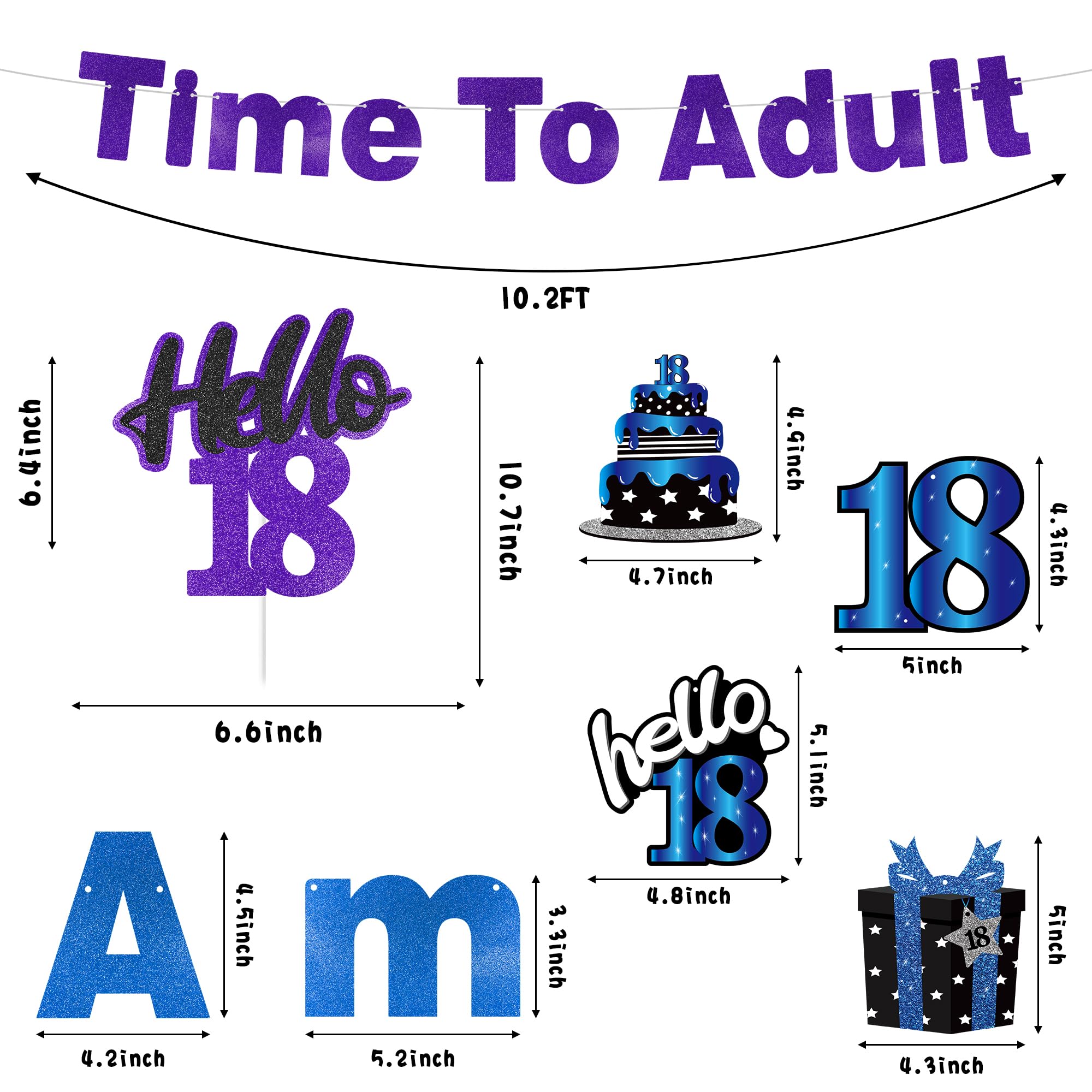 WATINC 42-Piece Blue Black Purple 18th Birthday Party Decorations Set - Hanging Garland Swirls, Cake Toppers & Centerpieces for 18-Year-Old Boys & Girls - Perfect for Birthday Parties, Adult Celebrations & Cake Decorations