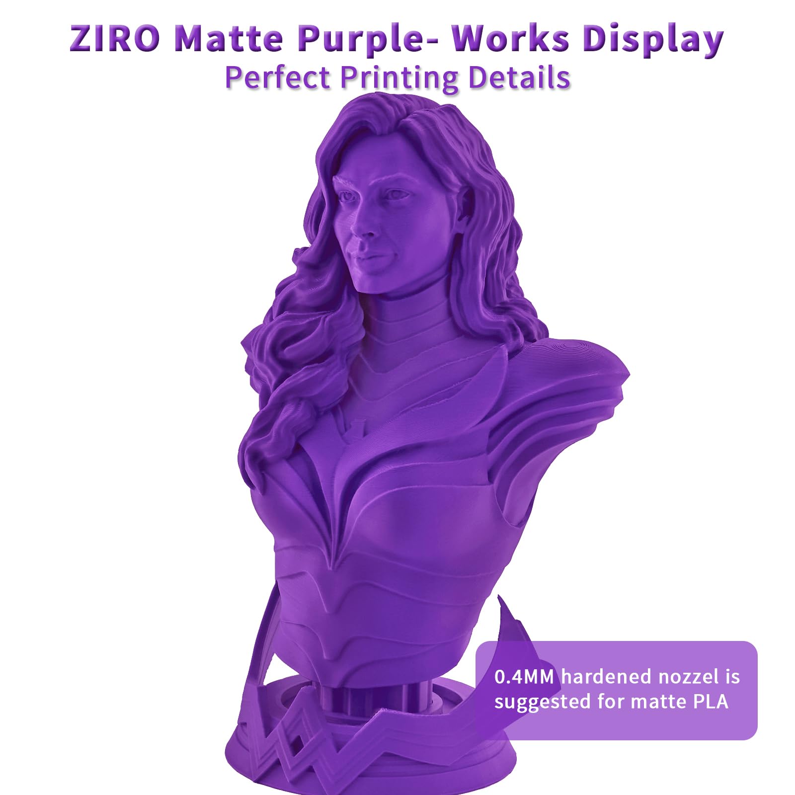 ZIRO Matte PLA Filament 1.75mm 1KG Spool - High Toughness 3D Printer Filament with +/- 0.03mm Dimensional Accuracy - Matte Purple PLA for Smooth Printing - Perfect for Cosplay Props, Home Decor & DIY Projects