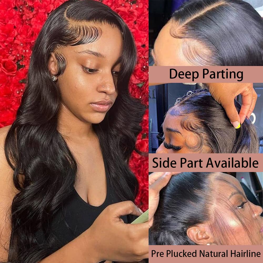 13x6 HD Lace Front Wigs 100% Brazilian Virgin Human Hair - 26 Inch Body Wave Natural Black Pre Plucked Wig with Baby Hair & 180% Density for Black Women | Perfect for Daily Wear, Special Occasions & Protective Styling