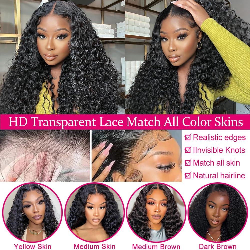 Deep Wave Lace Front Wigs Human Hair 4x4 HD Transparent Lace Closure - Glueless 180% Density Pre Plucked with Baby Hair for Black Women (26 Inch) - Perfect for Daily Wear, Special Occasions & Protective Styling